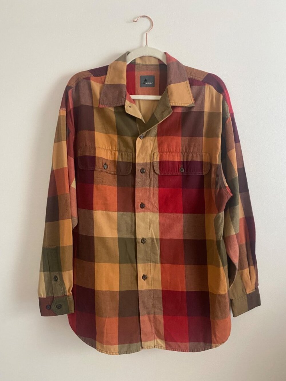 Vintage Lizwear Plaid Long Sleeve Flannel Button-Up Shirt Autumn Tones Size L